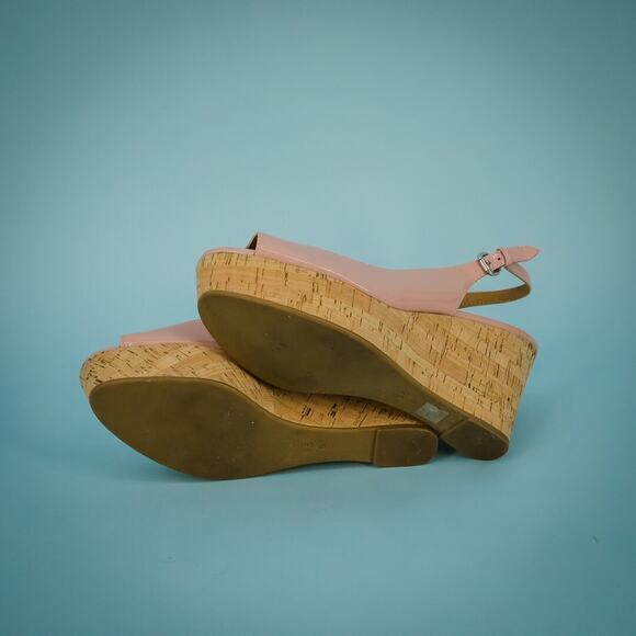Coach Size 9.5 Ferry Pink Patent Leather Peep Toe Slingback Cork Platform Sandal - Picture 8 of 11